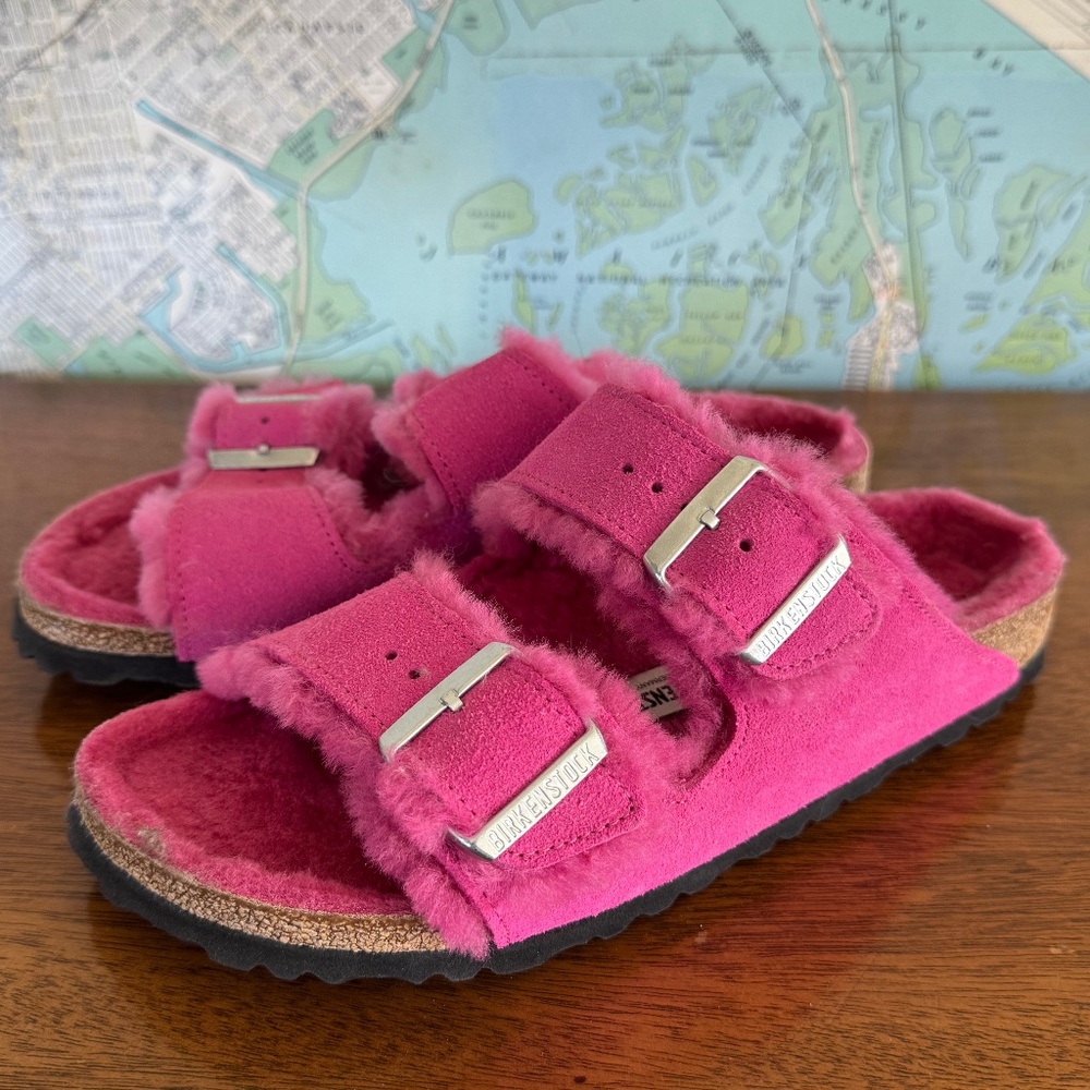 Birkenstock Arizona Shearling Sandal Pink Suede/Shearling–Women’s 39 (US 8–8.5)